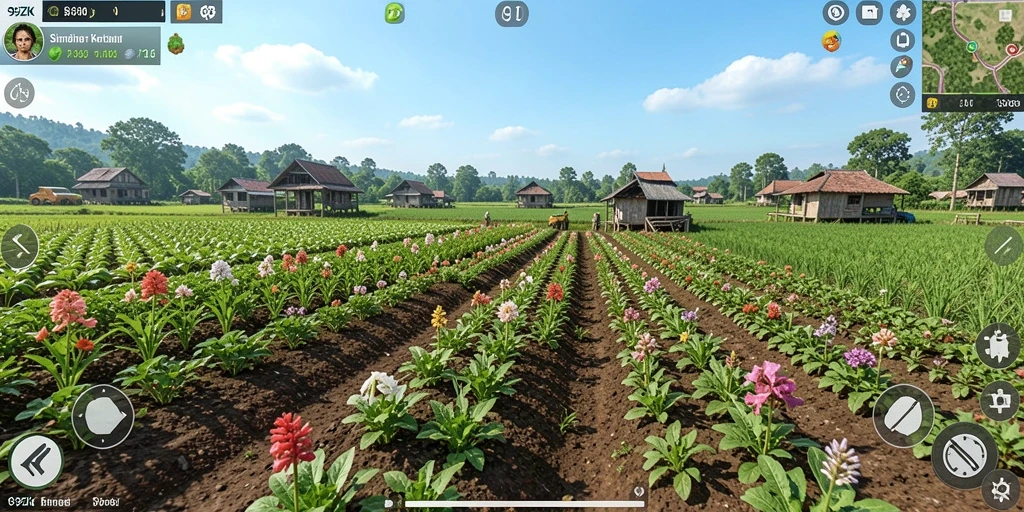 Tampilan gameplay menarik di ladang 99ZK dengan tanaman subur.
