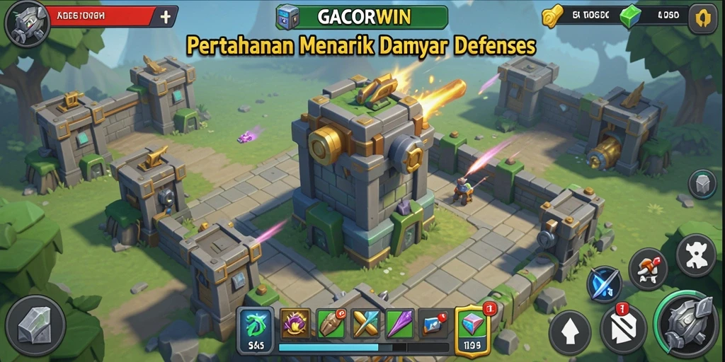 Tampilan gameplay GACORWIN yang menarik dalam pertahanan menara.