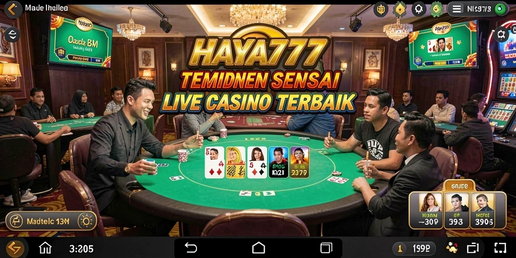Screenshot utama HAYA777 menampilkan dealer langsung dan suasana permainan yang seru.