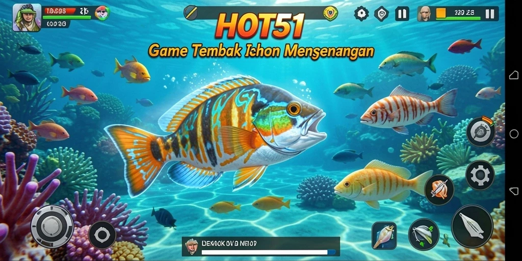 Screenshot HOT51 menampilkan aksi menembak ikan yang mendebarkan.
