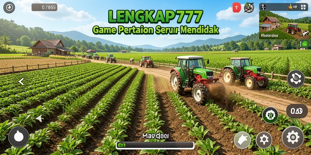 Screenshot gameplay LENGKAP777 menunjukkan aktivitas bertani yang seru.