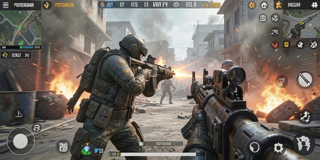 Screenshot menunjukkan aksi menegangkan dalam permainan FPS.