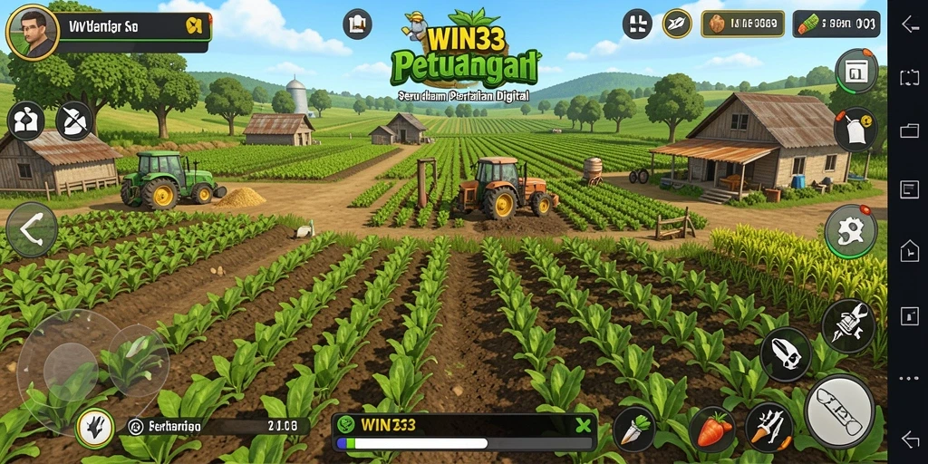 Screenshot gameplay WIN33 menampilkan aktivitas bertani yang seru dan interaktif.
